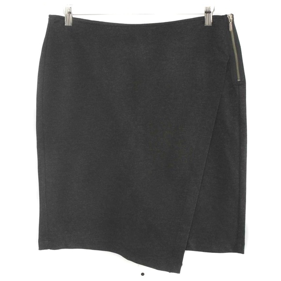 CABI #998 Dark Gray Asymmetrical Faux Wrap Ponte Knit Pencil Skirt Size 10 - Picture 1 of 5